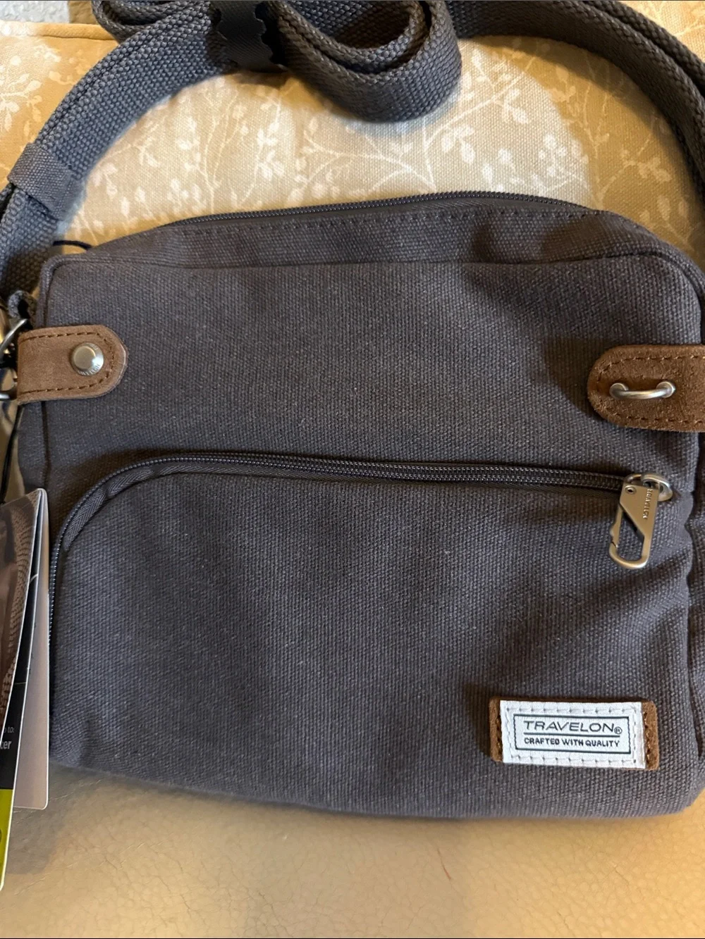 Travelon Anti-Theft Heritage Brown Gray Canvas Crossbody Messenger Bag